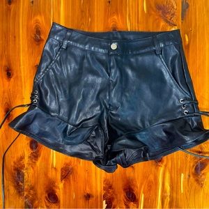 M.N.I. pleated black faux leather shorts with laces size Small